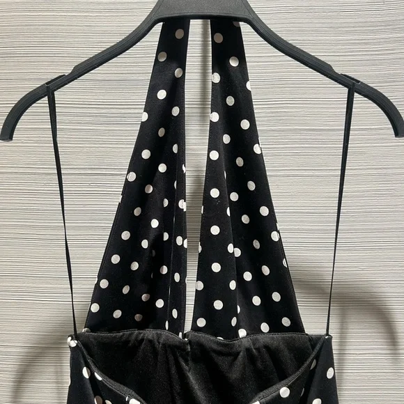 Black and White Polka Dot Halter Dress - Picture 6 of 6